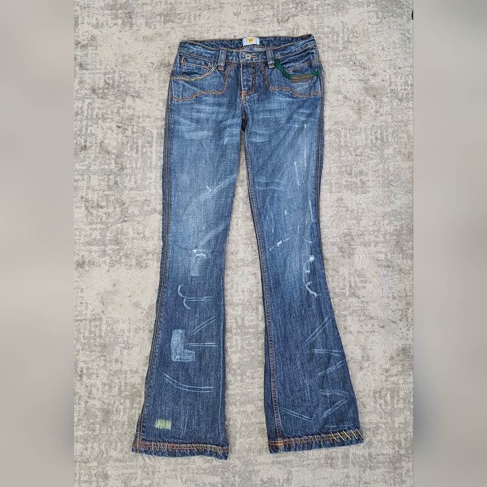 ✌️Antik Denim - Vintage Y2K - Medium Wash- Denim Distressed Blue Flare Jeans